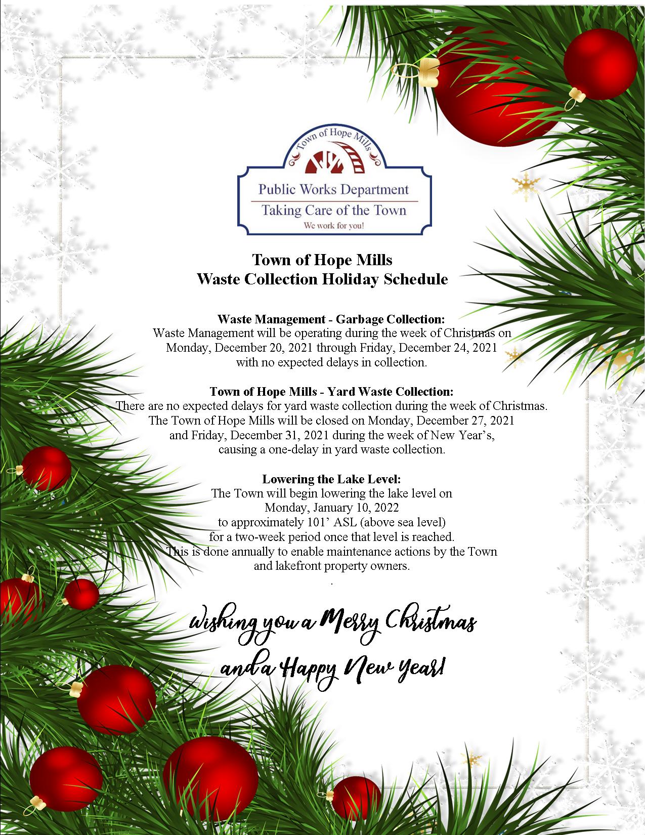 waste collection holiday schedule